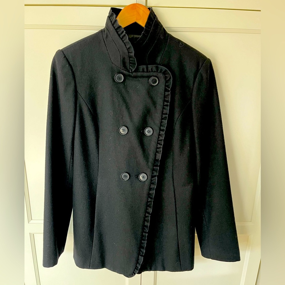Ann Taylor High Collar Ruffled Black Jacket